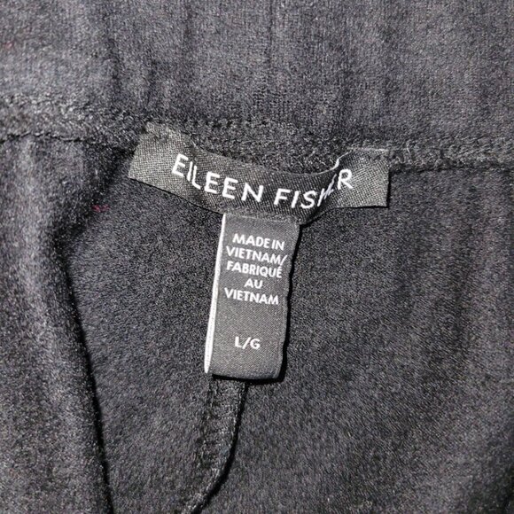 Eileen Fisher Black Wool Straight Leg Pant Elastic Waist 2 Pockets Women's SZ L - Picture 9 of 11